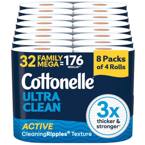 Cottonelle Ultra Clean Toilet Paper, 32 Family Mega Rolls=176 Regular Rolls