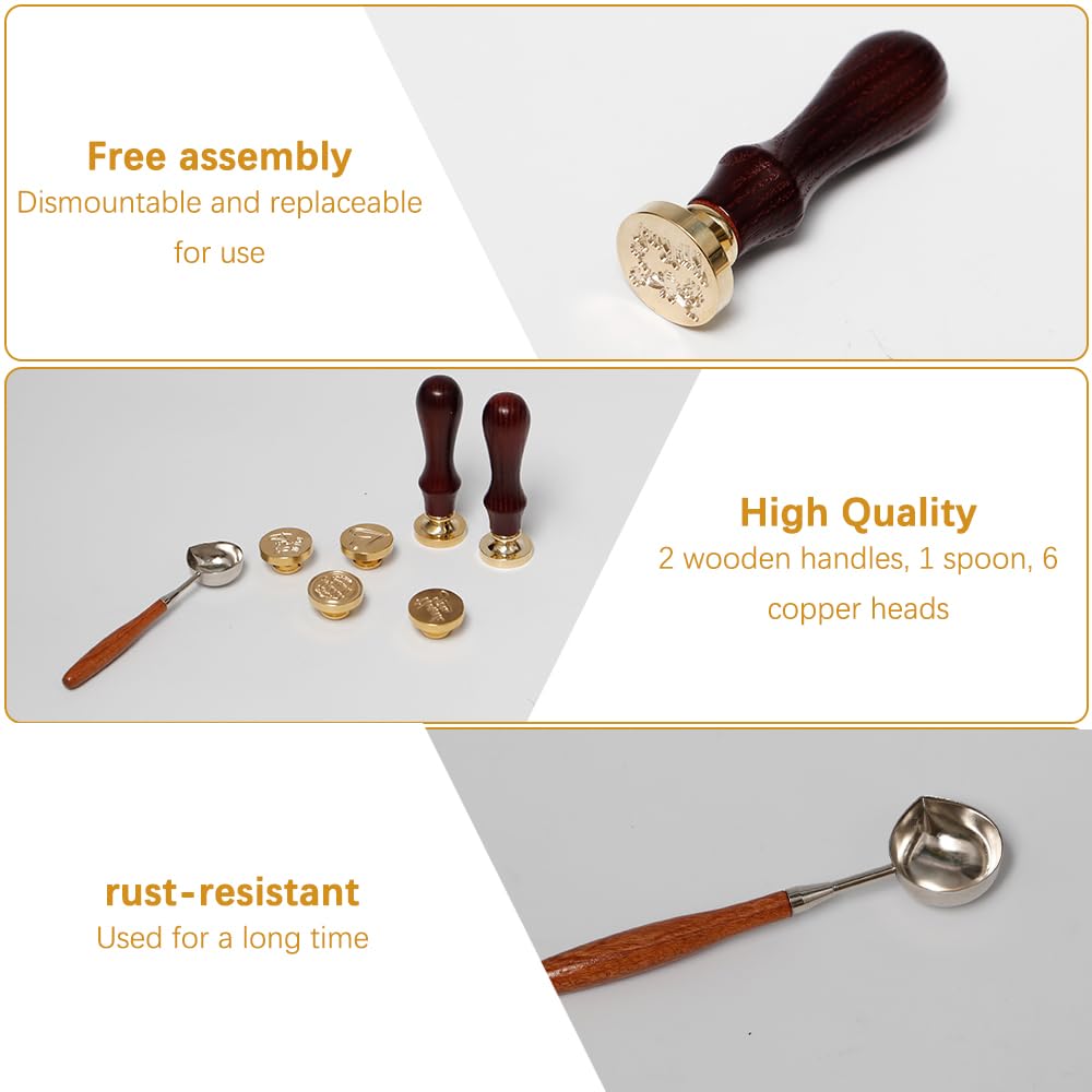 6 Pezzi Kit Timbri Sigillo per Ceralacca Timbri per Ceralacca Lettere/Cuore Timbro per Ceralacca Personalizzato Timbro per Ceralacca Matrimonio Timbro per Sigillo di Cera per Buste e Inviti