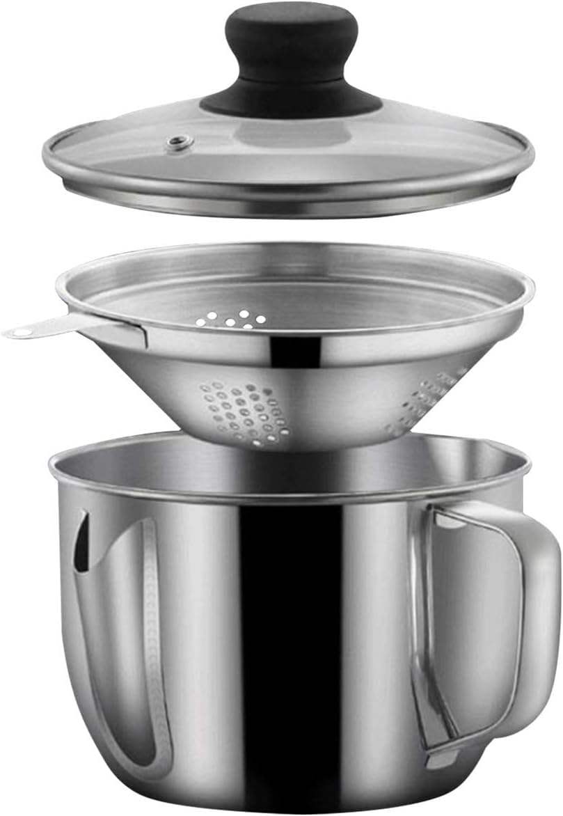 Séparateur de Graisse D'huile, 1000ML Filtre Huile Alimentaire en Acier Inoxydable 304, Pot à Huile de Soupe de Filtre à Huile Domestique pour Bol de Séparation D'huile de Sauce