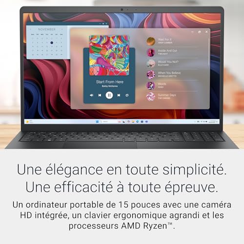 Dell 15 PC Portable DC15255 15,6' FHD (1920 x 1080) 120 Hz, Processeur AMD Ryzen 5 7520U, Graphiques Radeon 610M, 8 Go LPDDR5, 512 Go SSD, Windows 11 Home, Clavier AZERTY - Noir Carbone