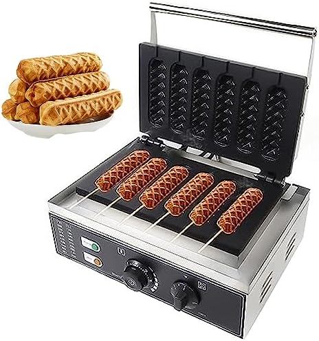 Waffle Maker Commercial Electric Six-Compartment Waffle Maker, Non-Stick French Muffin & Corn Hot Dog Machine, Adjustable Temperature 50-300℃ with Timer, Perfect for Cafes and Snac