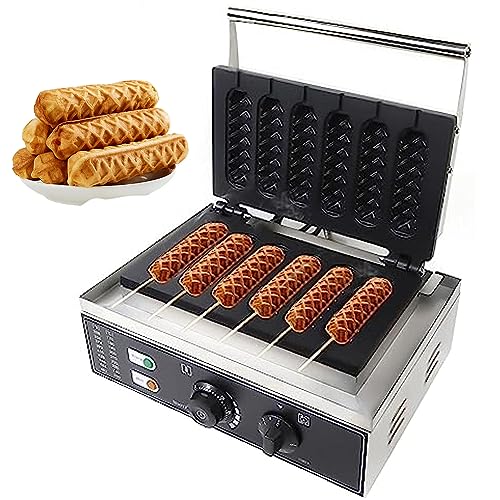 Commercial Waffle and Hot Dog Machine, 1550W Non-stick, Temperature Range 50-300℃, Timer 0-5 Minutes, Six-compartment Electric Cooking Appliance