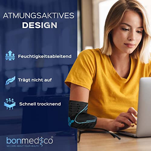bonmedico Ellenbogenbandage, Tennisarmbandage, Ellenbogenbandage für Damen und Herren - 1 Stück, Grau, M
