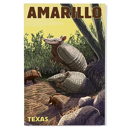 Lantern Press 12x18 Inch Premium Wood Sign, Ready to Hang Wall Decor, Amarillo, Texas, Armadillo -  LANT-WWD-77306-12x18