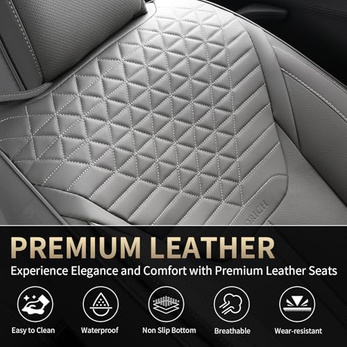 Image of FLORICH Car Seat Covers for Front Seats, Universal Seat Cushion 2 Seats, Car Seat Protector Waterproof, Premium Leather Automotive Seat Covers for Most Cars, Sedans, SUVs, and Trucks-Gray