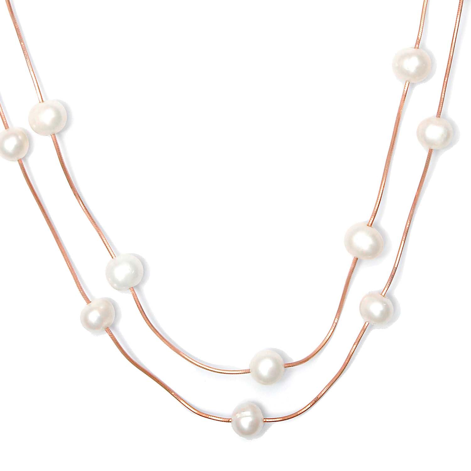ZAVYA 925 Sterling Silver Necklace Rose Gold-Plated Layered Pearl me Up | With Certificate of Authenticity and 925 Hallmark (B0B1N17TXM) Amazon Price History, Amazon Price Tracker