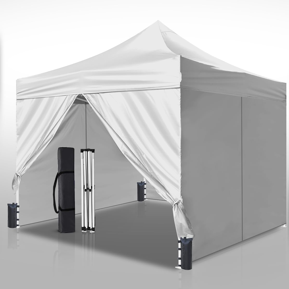 Foristrail 10x10ft Commercial Pop Up Canopy Tent with Removable Sidewalls, Waterproof Adjustable Height Outdoor Gazebo Sun Shelter, Heavy Duty UPF 50+ Party Tent for Camping & Events - White