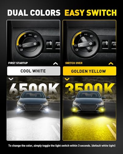 Image of AUXITO 9006 HB4 LED Switchback Bulb, 6500K Cool White & 3000K Amber Yellow, 50000LM Brighter Ultra-Bright, Plug N Play, Long Lifespan, No Flicker, Fit For 99% Vehicles, 2PCS
