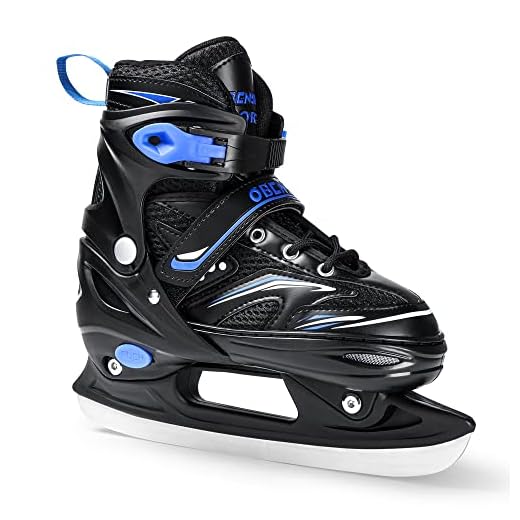 OBENSKY Adjustable Ice Skates - Kids Ice Skates for Girls and Boys - Soft Padding and Reinforced Ankle Support - Fun Ice Hockey Skates for Outdoor and Rink- Youth&Adult, Blue