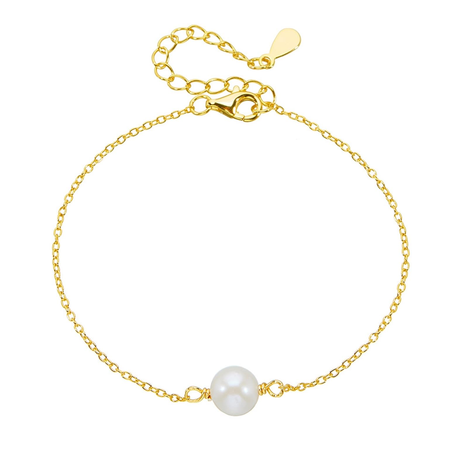 Bracelets classiques en or jaune 9 K/14 K/18 carats pour femme avec perle véritable, or 375/585/750