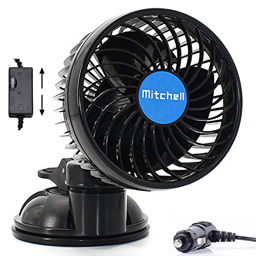 QIFUN 12V 6 inch Car Cooling Fan, 360 Degree Adjustable Vehicle Fan, Powerful Ventilation Electric Fans with Suction Cup & Cigarette Lighter Plug for Car Truck Van SUV RV Boat