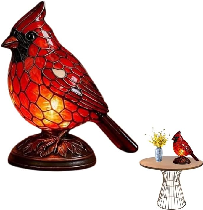 Cardinal Lamp Stained Glass, Desk Light, Home, Office Desk, Bedroom Decoration