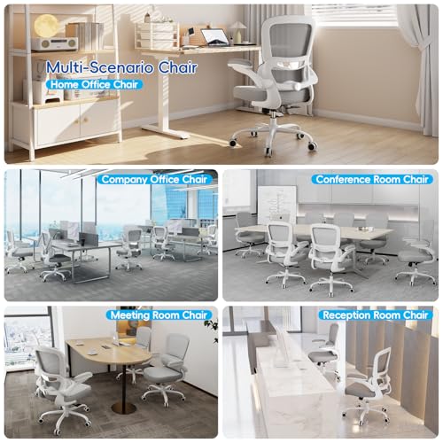 TRALT Ergonomic Office Chair - Desk Chair with Adjustable Lumbar Support Computer Chair - Mesh Comfy Chair with Flip-up Armrests - Gaming Chairs for Adults Home Office (Leather, Grey) - Image 4