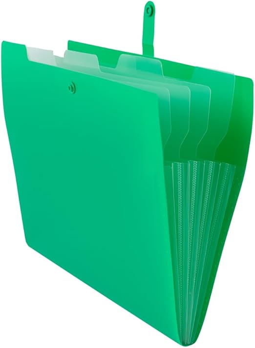 JAM PAPER Slim Expanding File Folder - 5 Pocket Plastic File Folder – Snap Closure - 9 x 11 1/2 - Green - Sold Individually