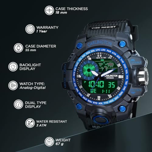 Image of Carlington Analog-Digital Sports Watch: Chronograph, Dual Time, Alarm, Stopwatch, Water-Resistant, Shock-Resistant, Back Light Display- The Perfect Watch for Men and Boys - CT3388