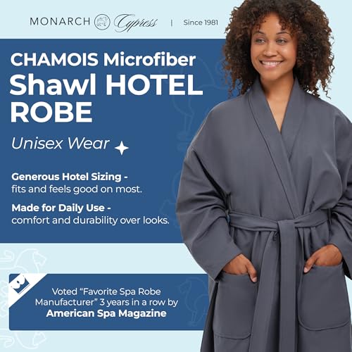 MONARCH Chamois Microfiber Shawl Hotel Robe - Lightweight Absorbent Soft Spa Bathrobe in Cypress2