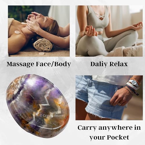 Image of Certified Amethyst Chevron Crystal Thumb Worry Pebbles Stones for Anxiety Stress Relief Massage - AAA Grade Original Healing Gemstone Agate Rubbing Stone for Yoga Meditation Spiritual Reiki Feng Shui