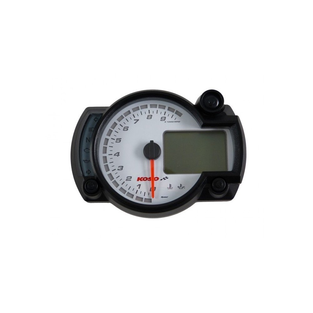 Tachimetro KOSO Digitale Cockpit rx2 N Plus, 0 – 10000 RPM, Speed/RPM/Fuel/Trip/Time/TEMP, illuminato blu, bianco