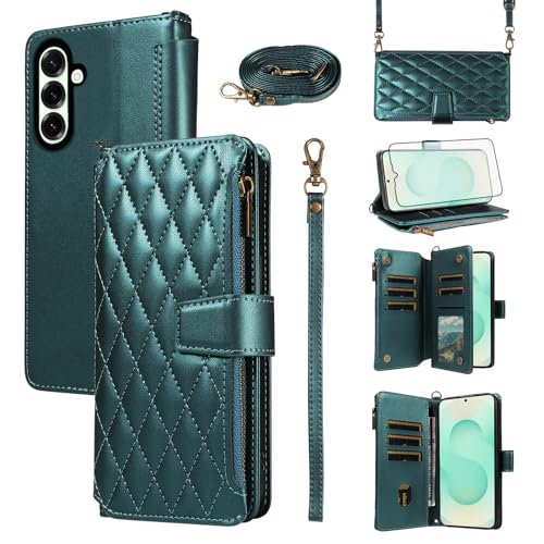 Protection Samsung S25 Plus 5G étui portefeuille rabat avec fermeture éclair et verre