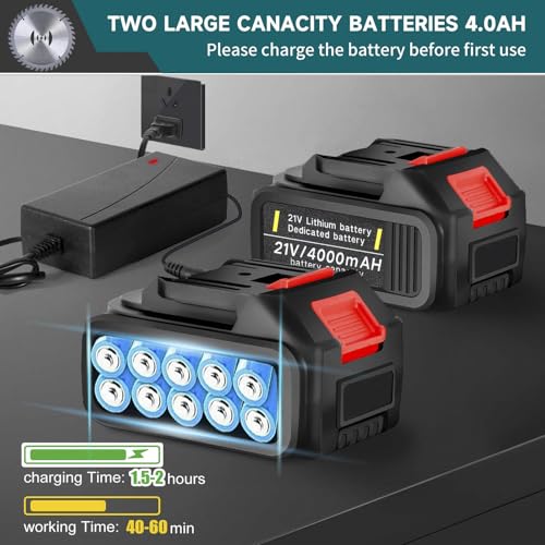 YEXLXLN Rasentrimmer mit Akku und ladegerät, Akku Rasentrimmer für Makita-Akkus mit 4 Klingentypen und 2 x 2,0 Ah Batterien, 21V Freischneider Akku für Garden Trimmen (Blau) 4