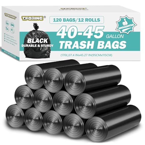 Image of 40-45 Gallon Trash Bags Unscented, 35'' x 40'', Black, 120 Count | Large 40+ Gal Garbage Bag,Plastic Can Liners,Fit 131 - 168 Liter Bins,Multipurpose for Home, Commercial Use,Yard Waste, Bulk