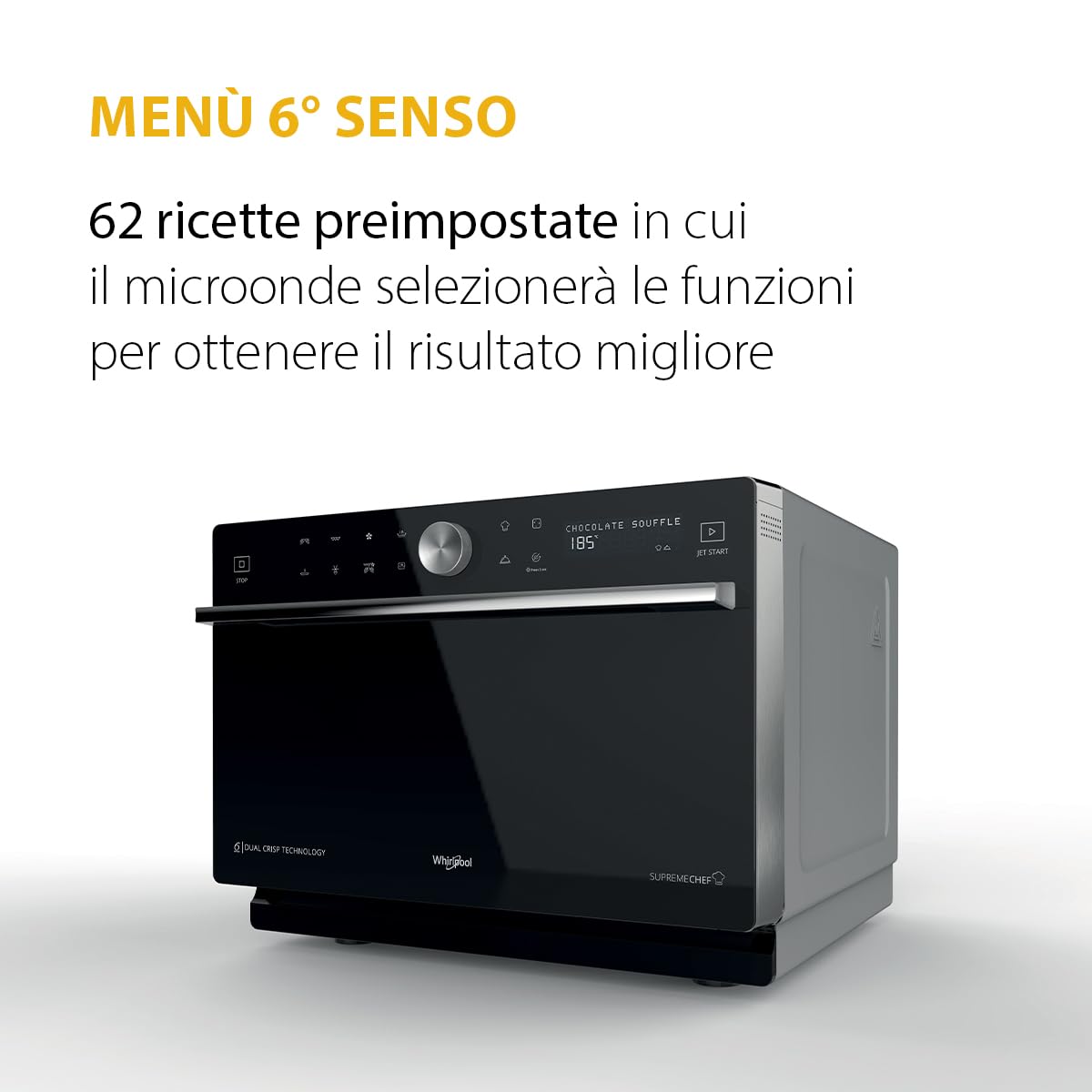 Whirlpool Microonde a libera installazione MWSC 9133 SB Supreme Chef Termoventilato combinato con grill + vapore, 33 litri, Tecnologia 6° senso, piatto girevole
