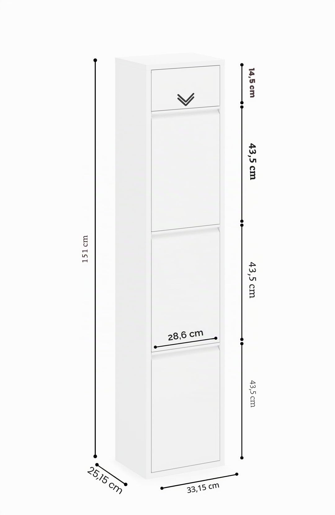 Mülltrennsystem 45L Mülltrenner Abfalleimer Abfalltrenner Küchenabfalleimer LUQE 3 (Weiß)