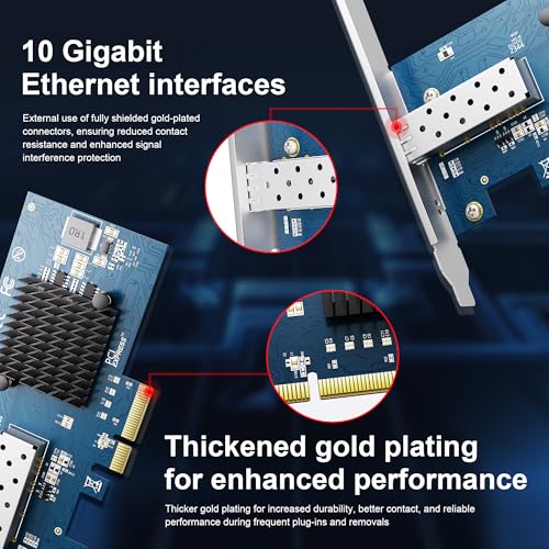 Image of 10Gb PCIe NIC, Intel 82599EN, SFP+ Port, X520-DA1 Compatible, PCIe X4 /X8, Low Profile, Supports Windows Server /Linux /VMware ESXi /Proxmox /TrueNAS