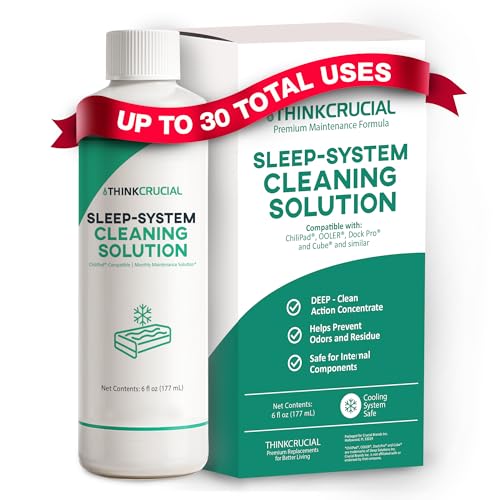 Think Crucial 30x Uses Sleep System Cleaner – Compatible with Chilipad, Chili Sleep Dock Pro, OOLER & Cube Cooling Pad Systems – Bed Cooling Pad Monthly Maintenance Concentrated Solution – 6oz