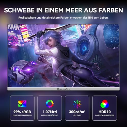 CronusPro Weißer 27 Zoll Gaming Monitor, 320Hz, 2K QHD (2560 x 1440) 1ms MPRT Fast IPS-Panel, AMD FreeSync, Höhenverstellbar & Drehb, Voreingestellte Spielmodi, HDR, HDMI/DisplayPort, VESA 100x100mm 5