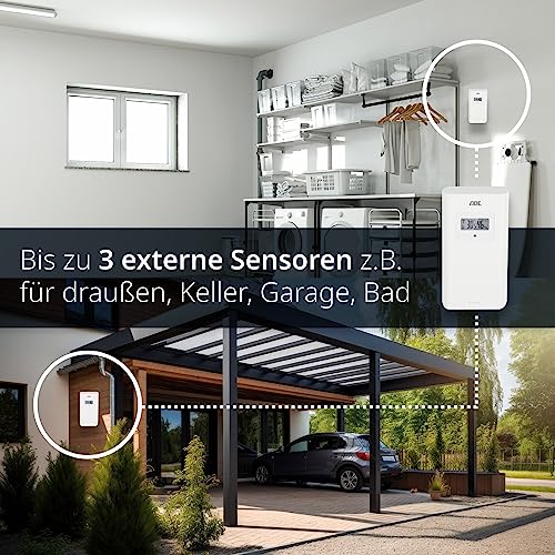 ADE Außensensor WS1002 für Wetterstation Ersatz | 3 Kanäle | mit Display | kompatibel mit ADE WS2301, WS2302, WS2105, WS2211 | weiß