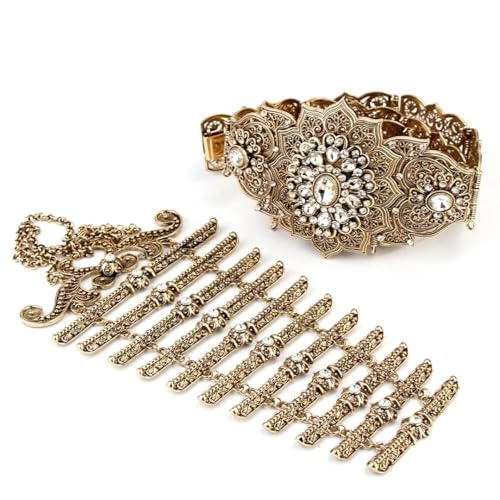 Caucasian Stage Belt Breastplate Sets For Women Retro Gold Color Crystal Chest Chain Ethnic Wedding Jewelry2