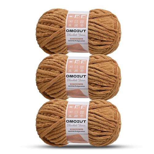 Image of 3 Pack of Brown Chunky Chenille Yarn for Crocheting, Soft Baby Blanket Yarn, Chunky Knit Blanket Crochet Yarn, #7 Super Bulky, 10.6oz /164 yds Fluffy Velvet Amigurumi Yarn
