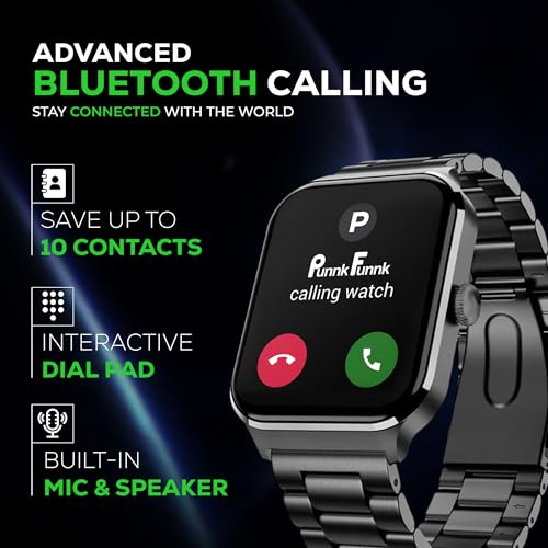 Image of PunnkFunnk Nexoro 2.01 inch Smartwatch for Men & Women Bluetooth Call, Heart Rate, SpO2, Sleep & 100+ Sports Modes, IP68 Waterproof, Compatible with Android & iPhone (Metal Black)