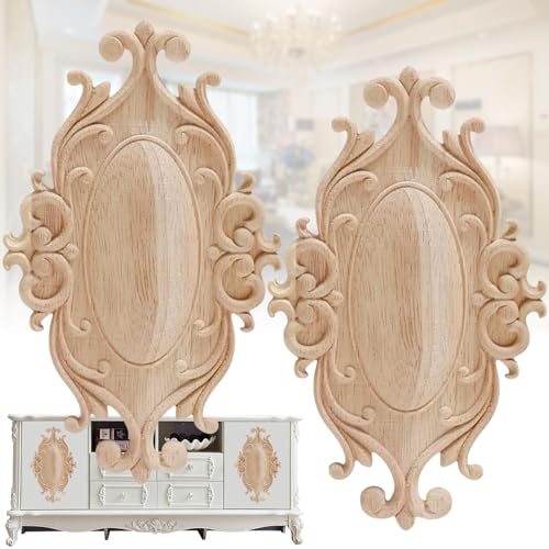 2 Piezas Molduras de Madera, Molduras de Madera Decorativas, Muebles de Talla de Madera Ovalada,...