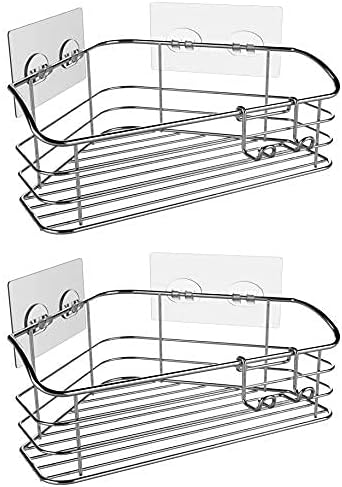 HOME SO Corner Shower Caddy with Adhesive - Rustproof Stainless Steel Bathroom Kitchen Organizer Storage Shelf - Wall Rack for Shampoo, Soap, Toiletries - Easy, Quick No Drilling Installation, 2-Pack…