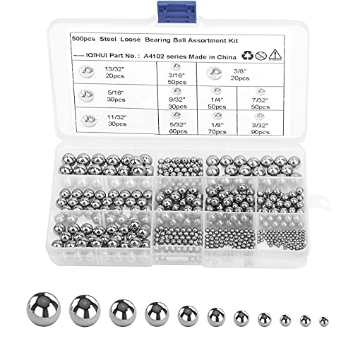 WEDNOK 500 piezas Kit de Bolas de Acero Para Cojinetes Bola de Acero Del Rodamiento Para Maquinaria, Coche, Motocicleta, Bicicleta, Vehículo, Muebles, Cerradura de puerta, Cajón(2,5-10 mm) Cover