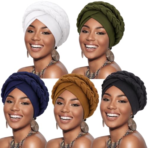 Image of DRESHOW African Women Turban Caps Beanie Twist Headscarf Pre-Tied Double Twisted Braids Headwraps for Women Chemo Cancer Cap