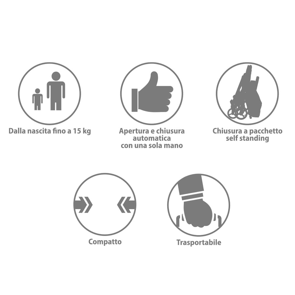 Foppapedretti Passeggino Compatto Voilà, per bambini 0-15 Kg (0-3 anni), Chiusura ad 1 mano, Self-Standing, Schienabile Regolabile, Trasportabile, Porta Oggetti, Telaio in Alluminio, Pietra