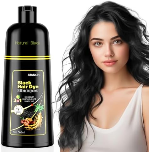 JUANCHI Black Hair Dye Shampoo for Gray Hair, Hair Dye Shampoo 3 in 1, 500ml Natural Black Hair Dye for Women Men (16.9oz)