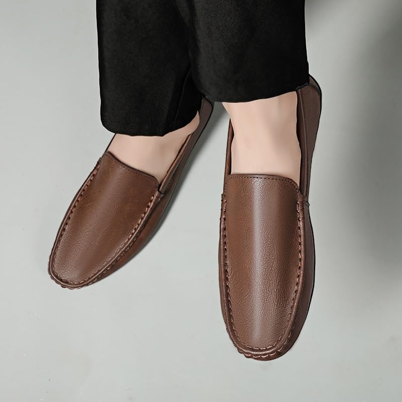 Mens Loafers Solid Color Round Toe Vegan Leather Loafer Shoes Comfortable Resistant Flexible Party Prom Slip On4
