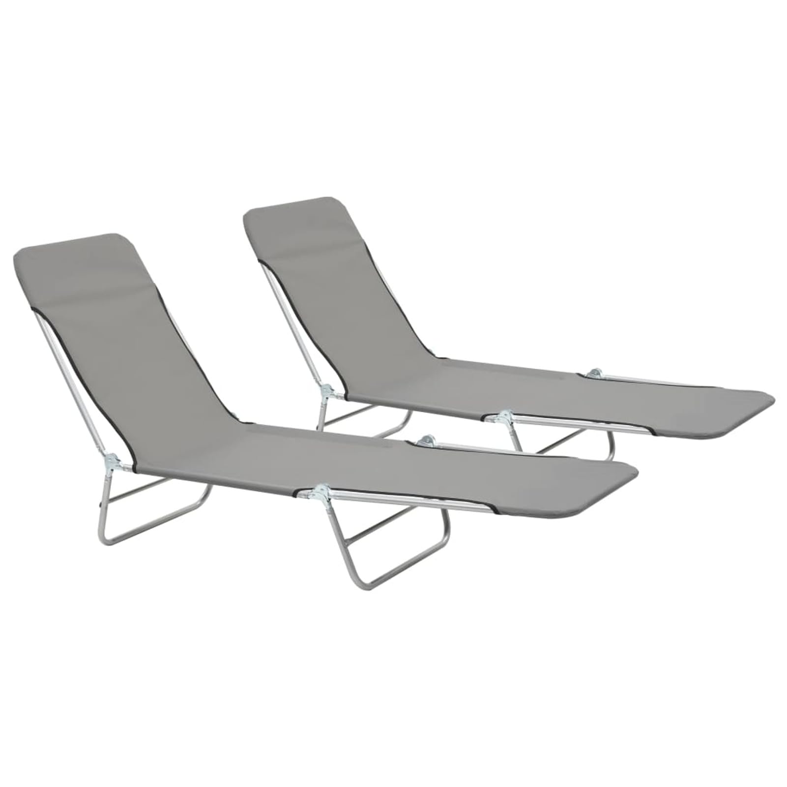 Homgoday Chaises Longues Pliables Lot de 2 Acier et Tissu Gris, Bain de Soleil de Jardin Dossier Réglable, Lit de Camping Transat de Relax pour Plage, Extérieur, Balcon, Terrasse