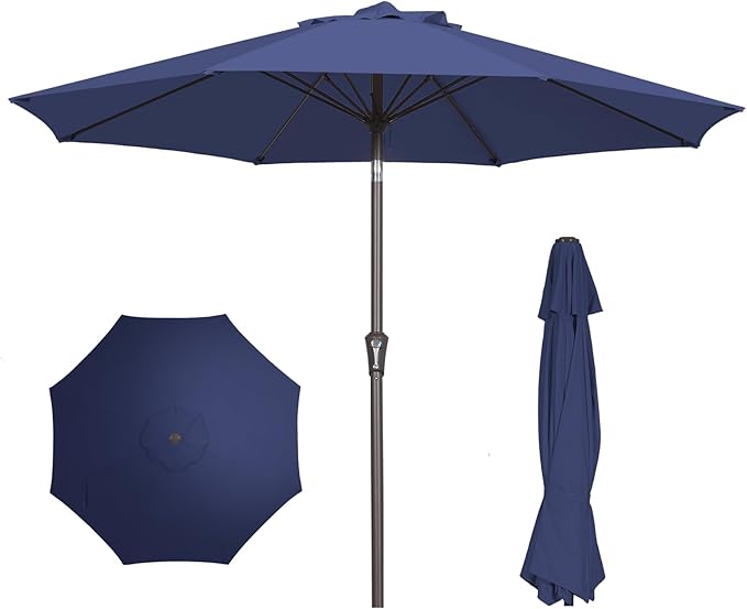 PatioKingdom 9FT Patio Outdoor Umbrella-UPF 50+ Sun Shade with Wind Vent, Push-Button Tilt & Smooth Crank Lift, Rust-Resistant Fiberglass Frame for Garden, Backyard,Yard