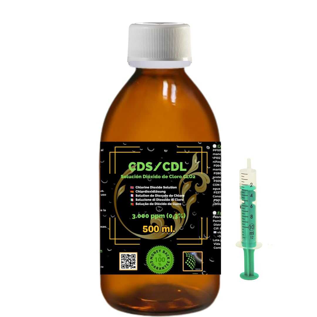 CDS/CDL 3000 ppm 500 ml | Roztwór dwutlenku chloru w butelce ze szkła bursztynowego z korkiem bezpieczeństwa i dozownikiem | Wysoka czystość i dokładne dozowanie | Ekskluzywne zastosowanie