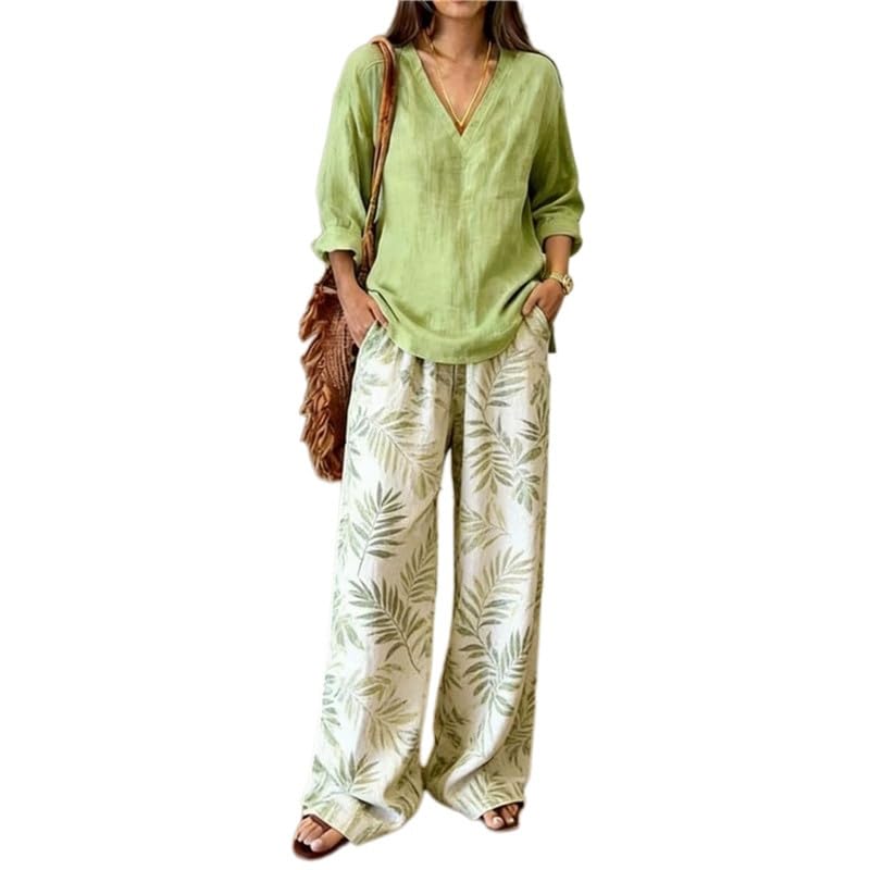Tenue imprimé 3D ethnique avec pantalon jambes larges fluide pour femme