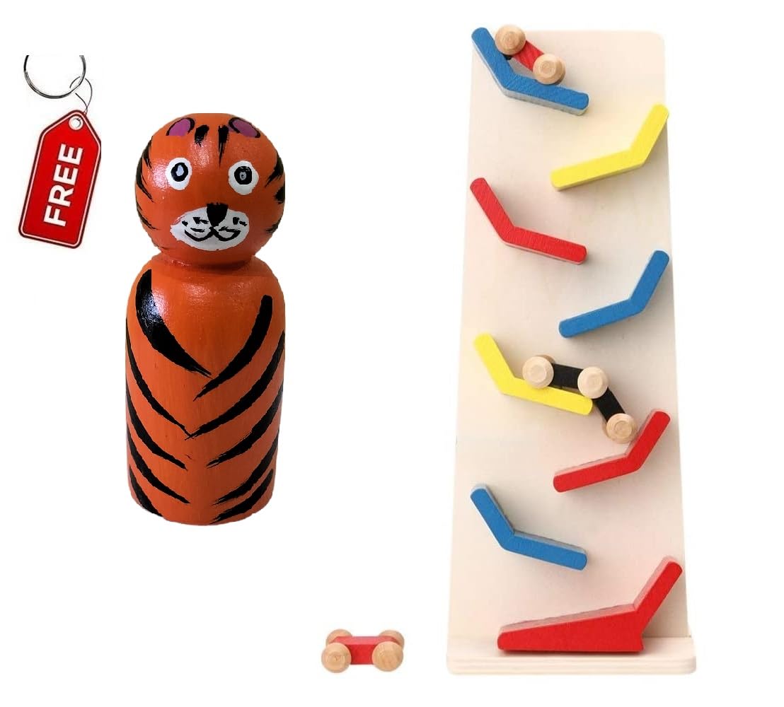 Channapatna Toys Wooden Slippery Car | Track Car Set | Car Racer Gliding Car Toy | Kids 3+Years - Free Lion Peg Doll (B09PKJ32SP) Amazon Price History, Amazon Price Tracker