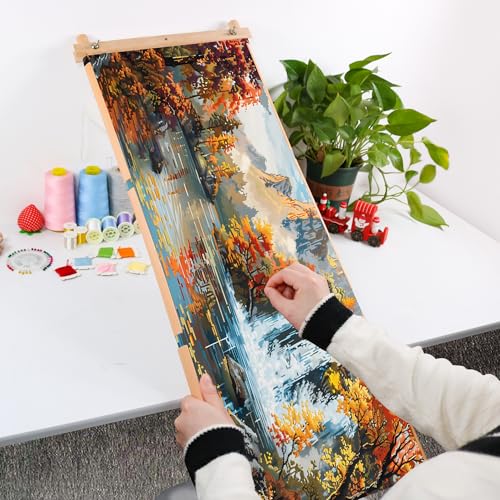 Image of Embroidery Tapestry Scroll Frame, Detachable Cross Stitch Frame, Scroll Embroidery&Quilting Holder for Cross Stitch, Needlepoint, and Sewing Projects (30.31inch*11.8inch)