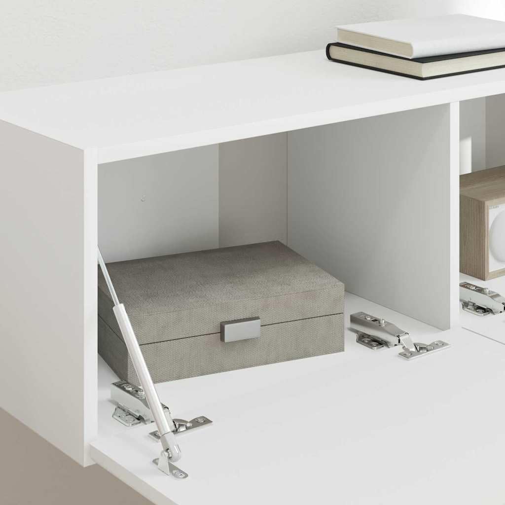 Nowoczesna szafka ścienna pod telewizor biała, 98 x 31 x 29,5 cm, materiał drewnopochodny, unoszące się centrum rozrywki do salonu, sypialni, minimalistyczny design