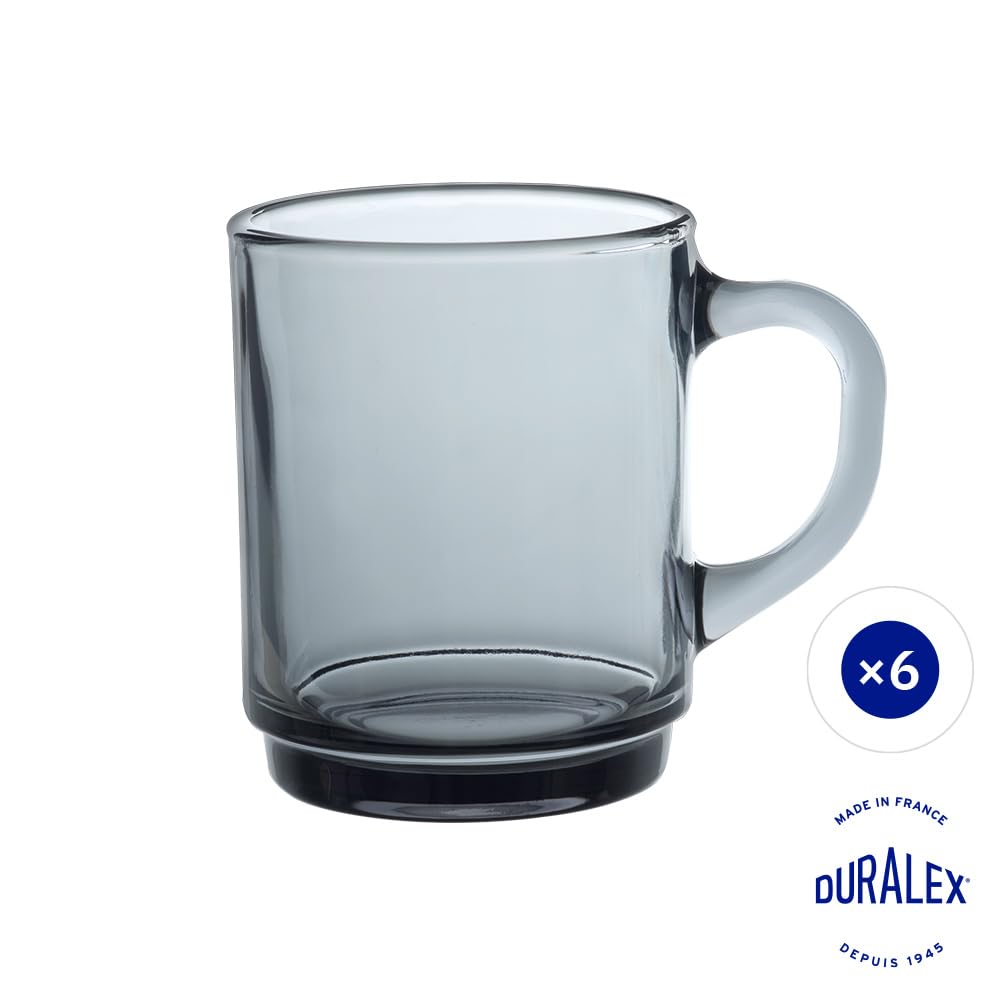 Duralex Set di 6 tazze impilabili in vetro temperato da 26 cl, resistenti tazze da cucina per caffè, tè, colazione, uso quotidiano, Set di tazze in vetro della collezione Versailles