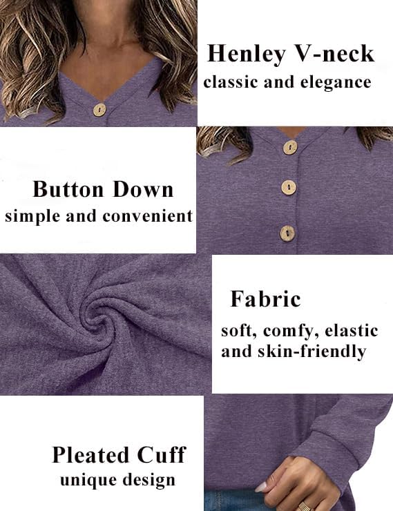 HOTGIFT Womens 2026 Tops Winter Fall Long Sleeve Tunic Blouse Casual V Neck Button T-Shirts - Image 4